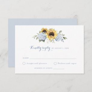 Convites Girassóis Dusty Blue Hydrangea Casamento RSVP