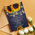 Convites Girassóis e girassóis bragos sórdidos<br><div class="desc">Floral elegante outono doce 16/16 convite de aniversário no modelo escuro da meia-noite marinho azul com buquês de girassóis de ouro amarelo e cordas de luzes cintilantes. Preencha suas informações nos pontos, Você pode optar por personalizá-las mudando ainda mais as fontes e as cores das letras. — O convite é...</div>