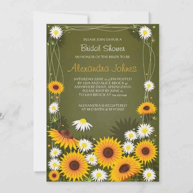 Convites Girassóis e margaridas Chá de panela verde (Frente)