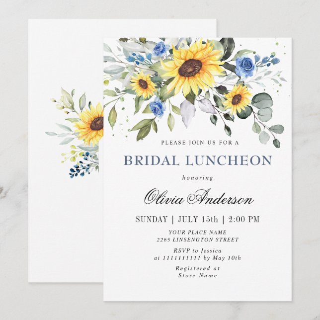 Convites Girassóis Elegantes Eucalyptus BRIDAL LUNCHEON Inv (Frente/Verso)