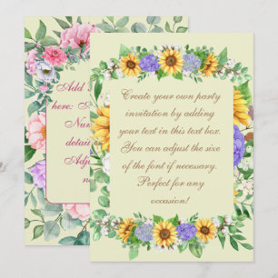 Convites Girassóis Elegantes & Hidrangeas Azuis