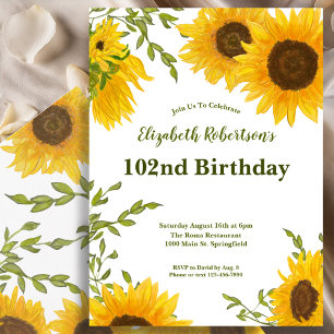 Convites Girassóis em Aquarela Aniversário de 102 anos da M
