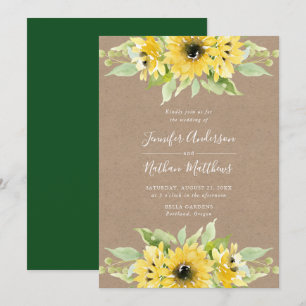 Convites Girassóis em Aquarela   Casamento em Papel Kraft R