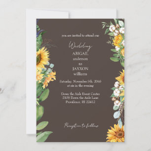 Convites Girassóis em Aquarela Casamento Marrom Escuro