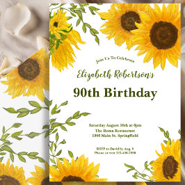 Convites Girassóis em Aquarela para Aniversário de 90 Anos
