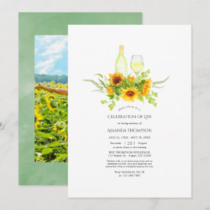 Convites Girassóis em Aquarela Vinho Celebração da Vida Em
