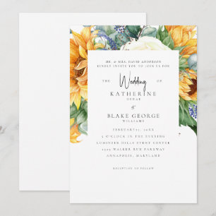 Convites Girassóis em Flor Branca Casamento 