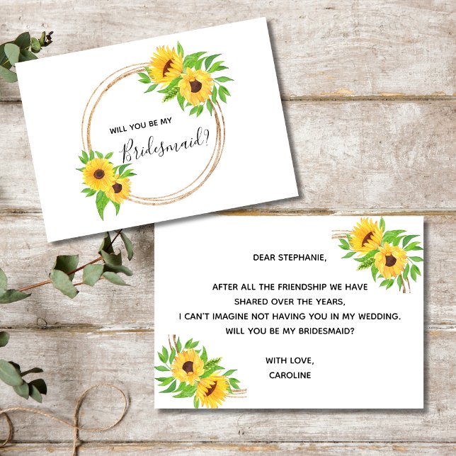 Convites Girassóis Florais Amarelos Você Será Minha Dama de (Sunflowers Bridesmaid Proposal card. Add your personal message to the back of the card)