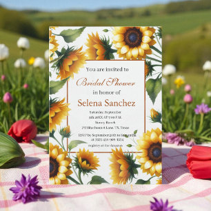 Convites Girassóis Floral Brito Rustic Boho Chá de panela