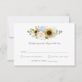 Convites Girassóis Flores Azuis Empoeiradas RSVP Casamento
