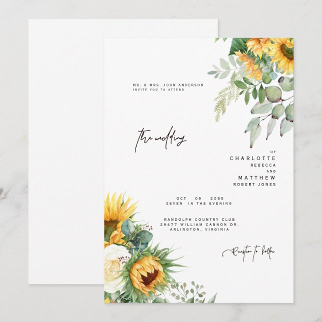 Convites Girassóis Modernos Em Pais Sanguíneos (Frente/Verso)