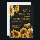 Convites Girassóis Negro 50º aniversário<br><div class="desc">Lindo girassóis amarelos rústicos no 50º convite de aniversário preto. Entre em contato comigo para obter assistência com suas personalizações ou para solicitar outros produtos Zazzle correspondentes ou coordenadores para sua celebração.</div>
