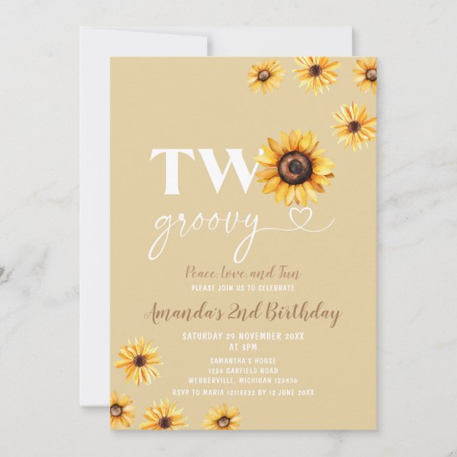 Convites Girassóis Retroativos Duas Festas de aniversário D (Frente)