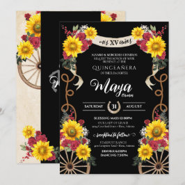 Convites Girassóis Rosas vermelhas Black Charro Quinceanera