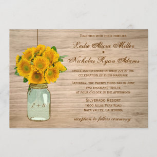 Convites Girassóis rústicos do frasco de pedreiro do paí