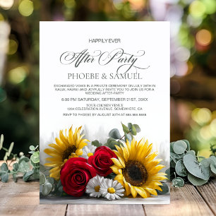 Convites Girassóis Rústicos e Rosas Festa de Casamento Pós-