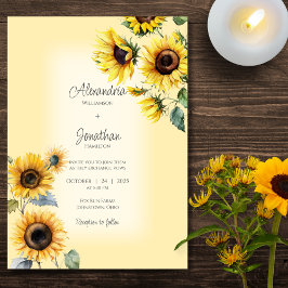 Convites Girassóis Rústicos em Casamento Dourado Pálido Des