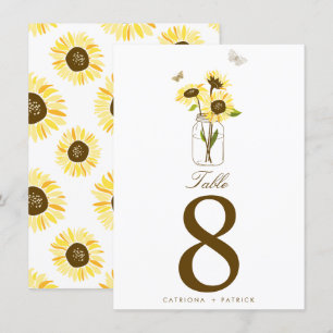 Convites Girassóis Rústicos em Números de Mesa em Pote de P