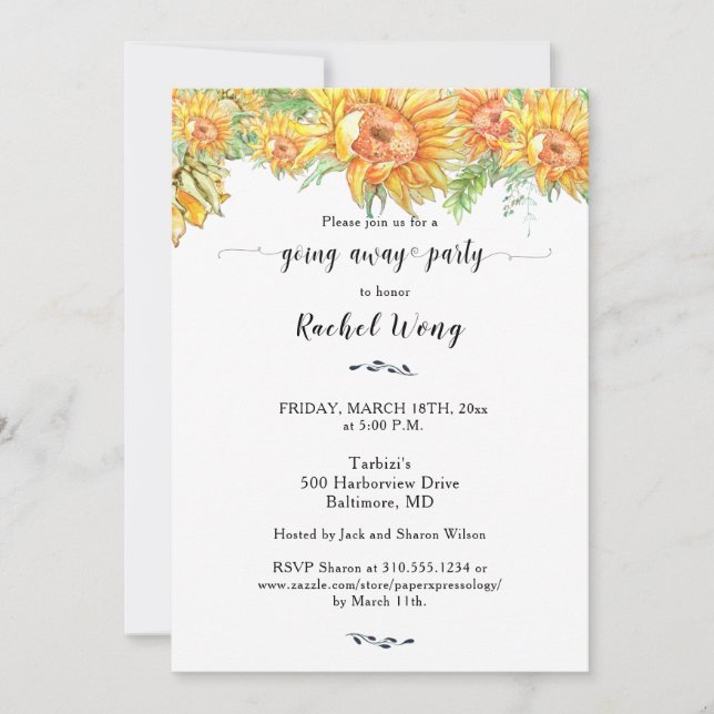 Convites Girassóis se movendo para fora da festa (Frente)