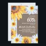 Convites Girassóis White Daisies Burlap 60º aniversário<br><div class="desc">Girassóis amarelos e castanhos russos e margaridas brancas com lindas folhas verdes no convite de aniversário 60º para mulheres. Perfeito para as comemorações do verão ou do outono. Entre em contato conosco para obter ajuda com a personalização ou para solicitar produtos correspondentes.</div>