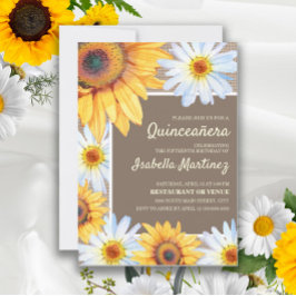 Convites Girassóis White Daisies Burlap Quinceañera 15