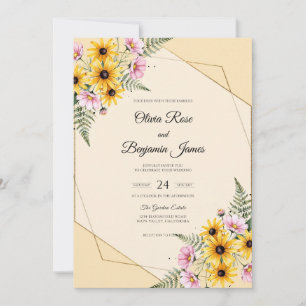 Convites Girassol Amarelo Bodas de Eucalipto Dourado
