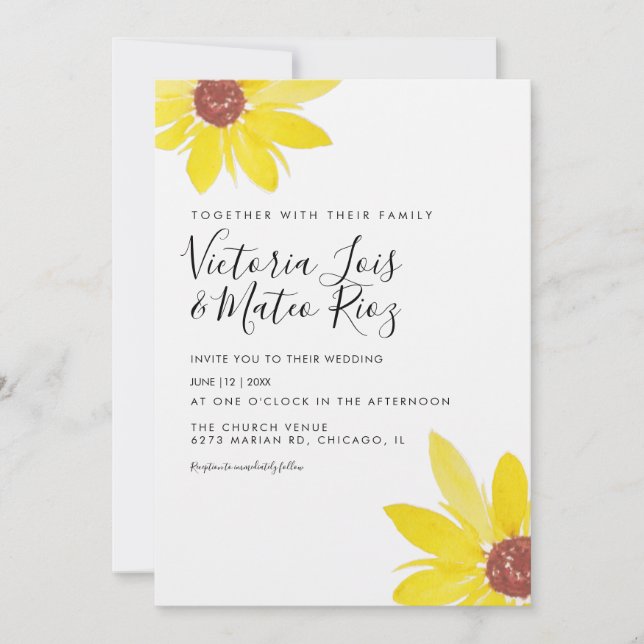 Convites Girassol Aquarela Flor Selvagem Casamento Rústico (Frente)
