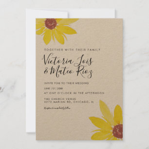 Convites Girassol Aquarela Flor Selvagem Casamento Rústico