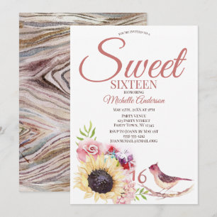 Convites Girassol Aquarela Sweet Sixteen