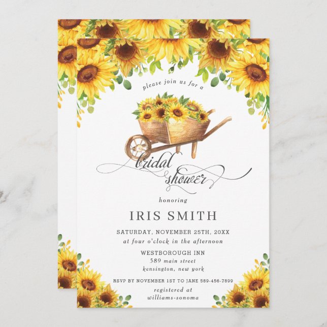 Convites Girassol Barrow Chá de panela (Frente/Verso)