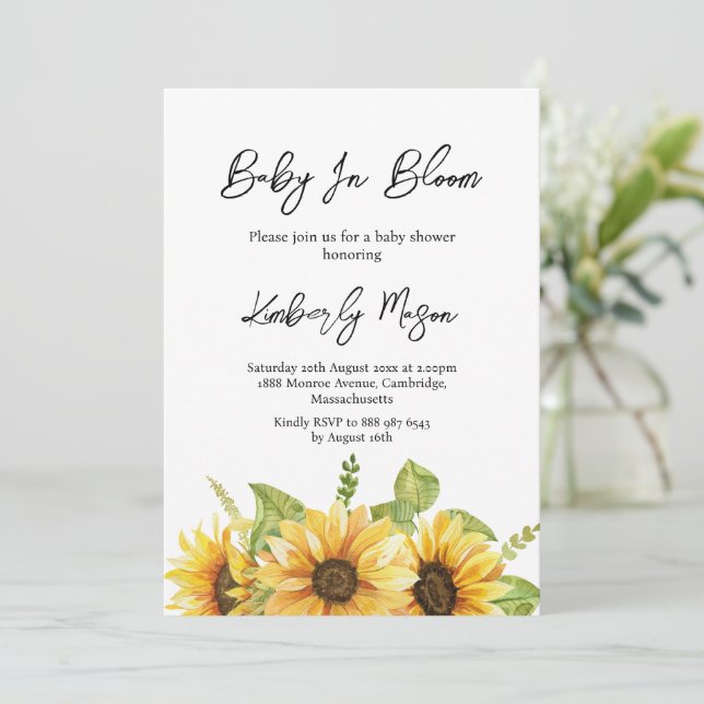 Convites Girassol | Bebê em Flor Chá de Bebê (Em pé/Frente)