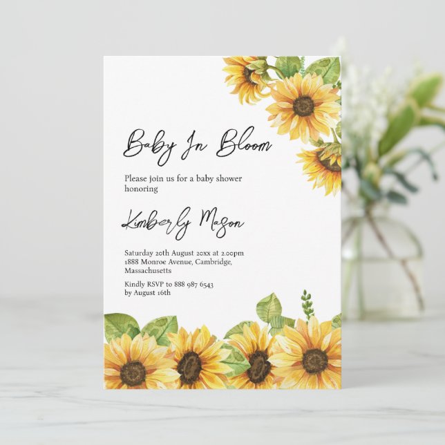 Convites Girassol | Bebê em Flor Chá de Bebê (Em pé/Frente)