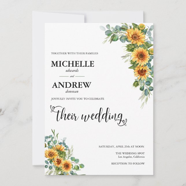 Convites Girassol Botânico | Casamento de Eucalipto (Frente)