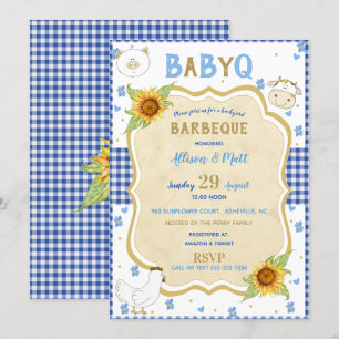 Convites Girassol Country Azul Xadrez Baby Q Churrasco