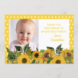 Convites Girassol de Bolinhas Branco Amarelo Aniversário Ob