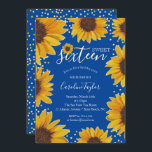 Convites Girassol Doce 16 Marinho Azul e Dourado<br><div class="desc">Este design apresenta girassóis pintados bonito e aquosos em um fundo azul marinho acentuado com pontos dourados. Clique no botão personalizar para obter mais flexibilidade na modificação do texto ou na movimentação dos gráficos! No nosso compro, zazzle.com/doodlelulu*, encontram-se disponíveis variantes deste design, bem como produtos de coordenação. Entre em contato...</div>
