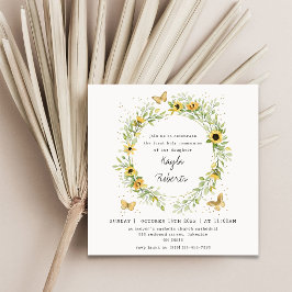 Convites Girassol e borboletas Primeira Comunhão Santa