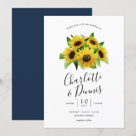 Convites girassol e casamento azul-marinho