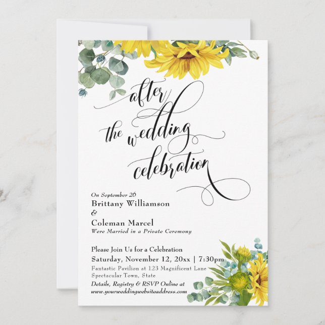 Convites Girassol Eucalipto Após a Celebração de Casamento (Frente)