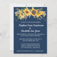 Girassol Floral Azul Marinho Casamento Espanhol