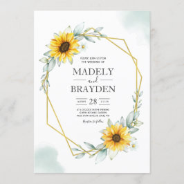 Convites Girassol Geométrico Rústico Elegante Dourado