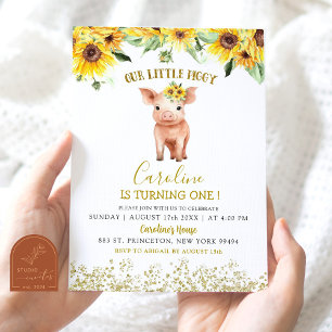 Convites Girassol Nosso Pequeno Porco Virando Um Aniversári