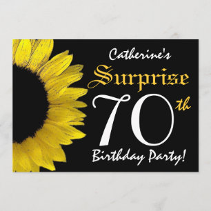 Convites Girassol preto e amarelo do aniversário do 70 da