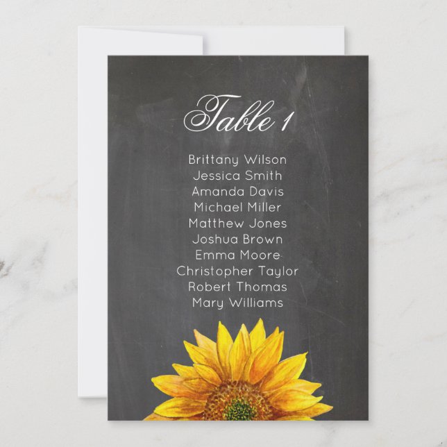 Convites Girassol. Quadro de assentos de casamento floral e (Frente)