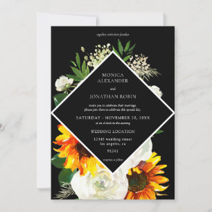 Convites Girassol & Rosa Branca Floral Artístico Casamento