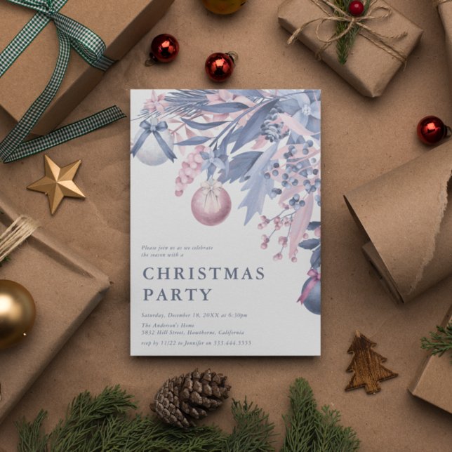 Convites Girassol Rosa e Cinza Festa de Natal Foliage I (Criador carregado)