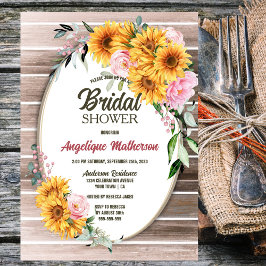 Convites Girassol Rosa Rosa Rosa Oval Chá de panela de made