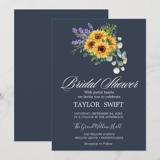 Convites Girassol Russo e Eucalyptus | Chá de panela marinh (Frente/Verso)