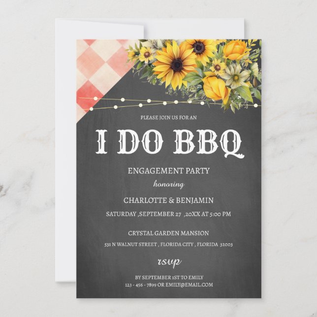 Convites Girassol Russo Eu Faço Festa de noivado De CHURRAS (Frente)