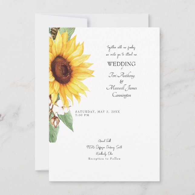 Convites Girassol Simples Junto com Nossas Famílias Invita (Frente)